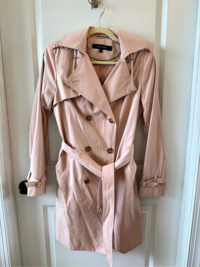 Cole Haan Water Resistant Trench Coat with Removable Hood Pink Small